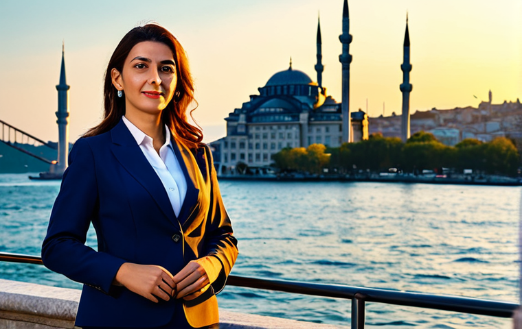 **
"A professional businesswoman in a modest business suit, standing in front of the Bosphorus in Istanbul, Turkey. The sun is setting, casting a warm glow on the city. She is fully clothed in appropriate attire, safe for work, perfect anatomy, natural proportions, professional photography, high quality."
**