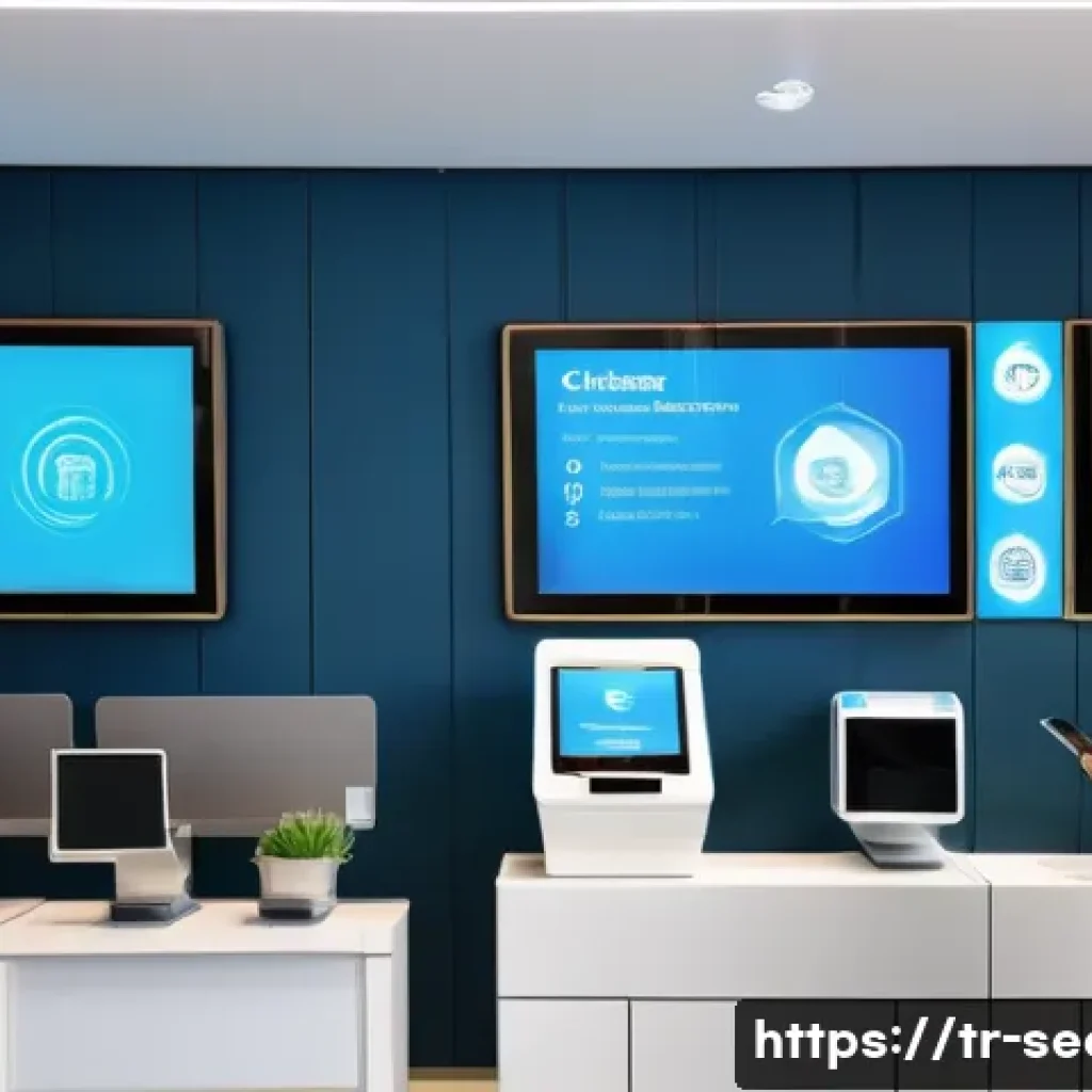 정보보안학 다중 인증 - A modern Turkish bank branch interior with a diverse group of customers using multi-factor authentic...