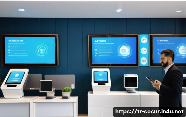 정보보안학 다중 인증 - A modern Turkish bank branch interior with a diverse group of customers using multi-factor authentic...