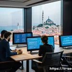 정보보안학 공통과목 - A modern corporate office setting in Istanbul, Turkey, showcasing a diverse team of professionals en...