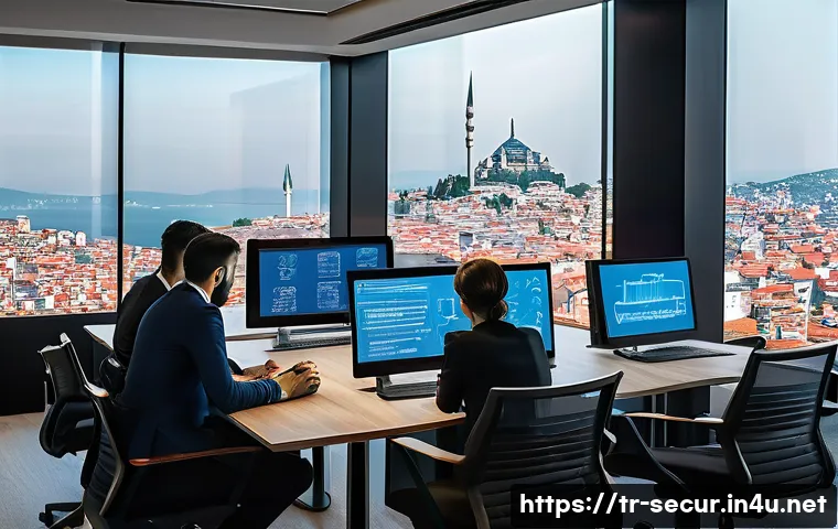 정보보안학 공통과목 - A modern corporate office setting in Istanbul, Turkey, showcasing a diverse team of professionals en...