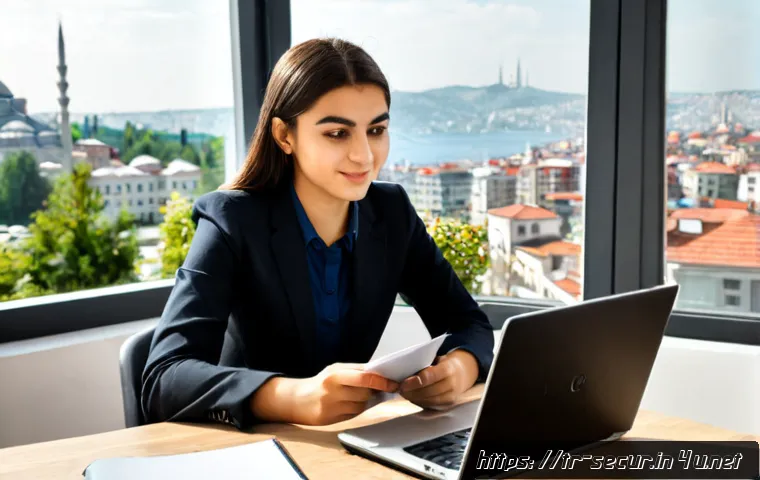 Home 17 정보보안학 전공자 취업 - Photorealistic young Turkish information security graduate in smart business-casual clothing reviewi...